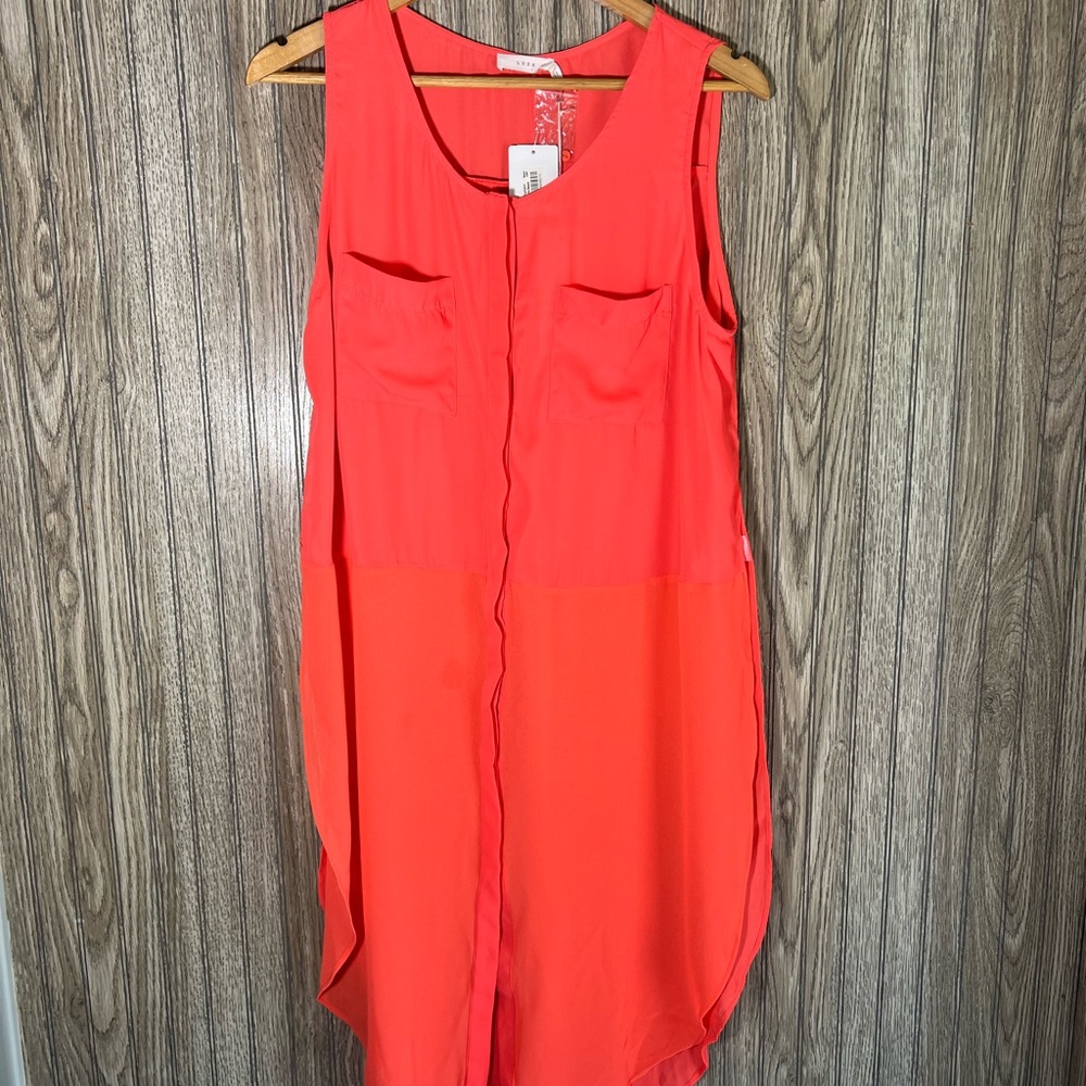 NWT Lush Neon Coral Sheer Button Down Sleeveless Midi Dress Coverup